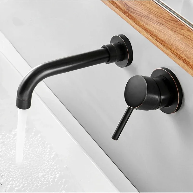 Bathroom Faucet Brass Hot and Cold Water Sink Faucet Wall Mounted Mixer Tap Single Handle Two Hole Vintage Faucet