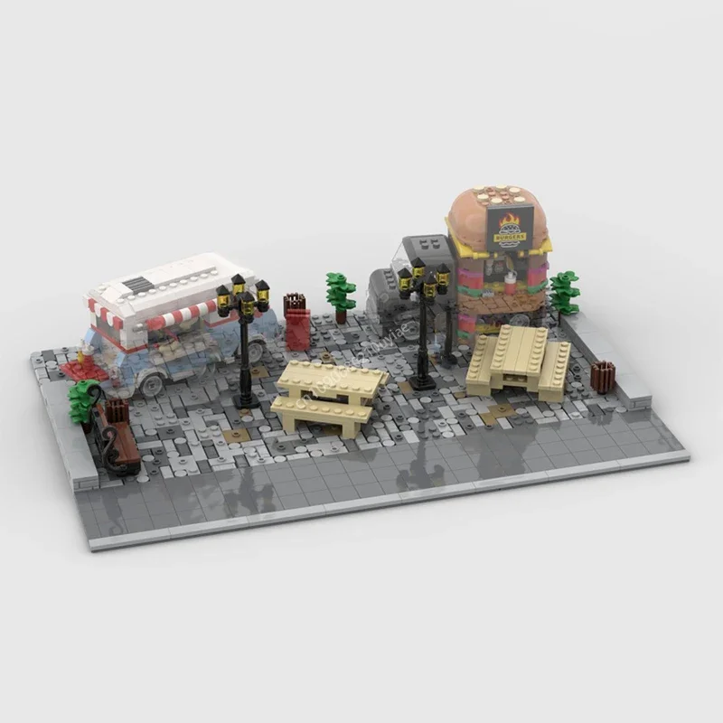 

Креативный модульный фудтрак-витрина для наборов 60404 + 40681 Street View Moc, строительные блоки, кирпичики, модель, игрушка, подарок