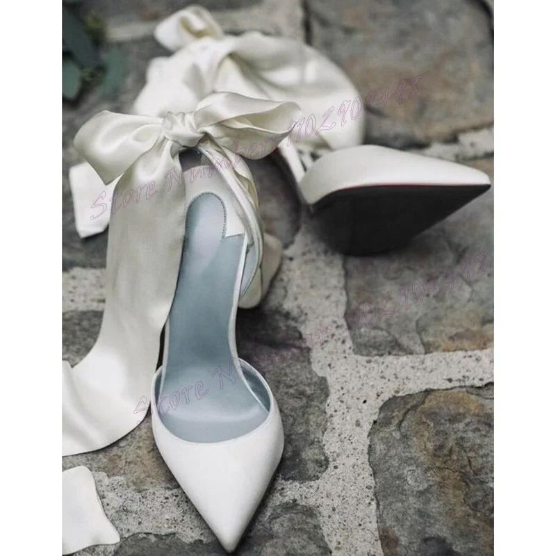 

White Bow Knot Wedding Pumps Pointed Toe Shoes for Women Stilettos High Heels Elegant Party Shoes 2024 Zapatos Para Mujere