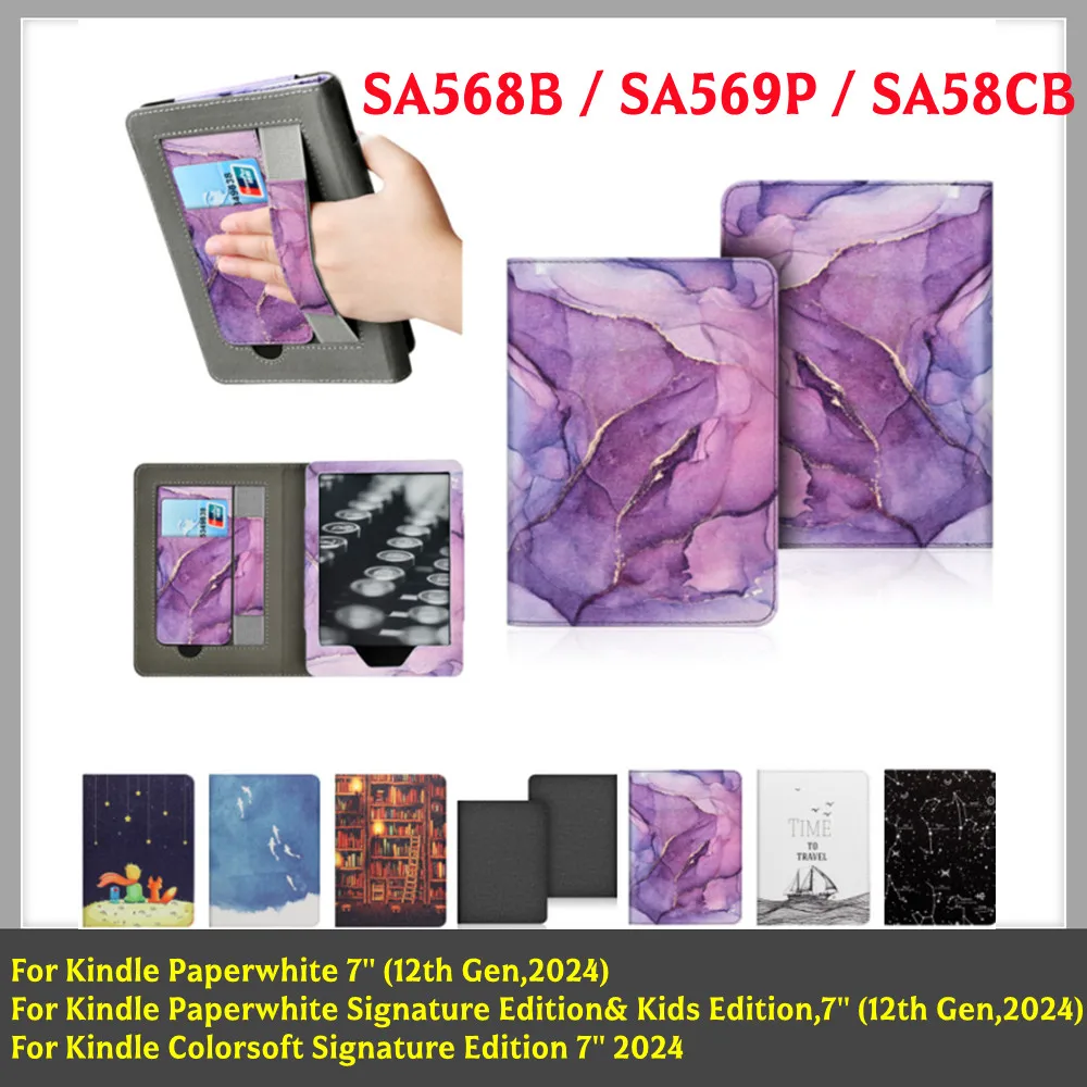 لـ Kindle Paperwhite 12th Generation 2024 Colorsoft Signature Edition 12th 7 بوصة حافظة جلدية PU حزام اليد غطاء النوم التلقائي #1