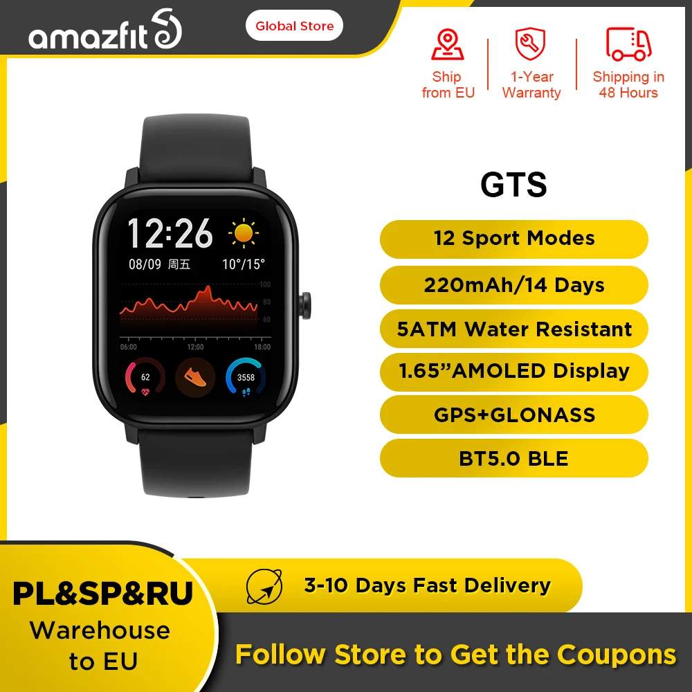 [Refurbished] Original Amazfit GTS Smart Watch 5ATM Waterproof 14 Days Battery Fashion GPS Smartwatch for Men For  Android