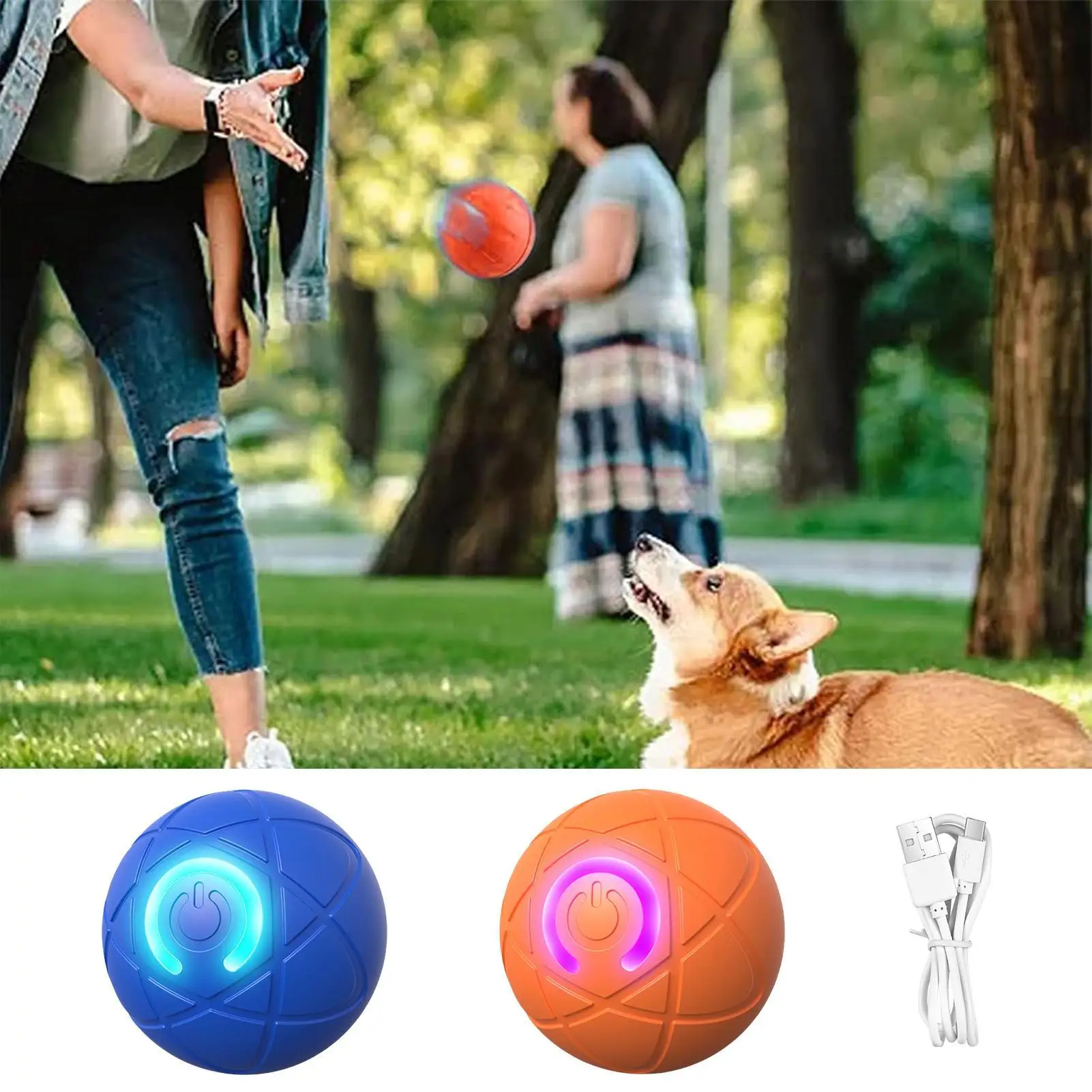 USB Interaktiver Hundeball Rollender Ball Hundespielzeug Wiederaufladbares Interaktives Hundespielzeug Hundeball mit LED-Licht Automatisch Bewegendes Spielzeug
