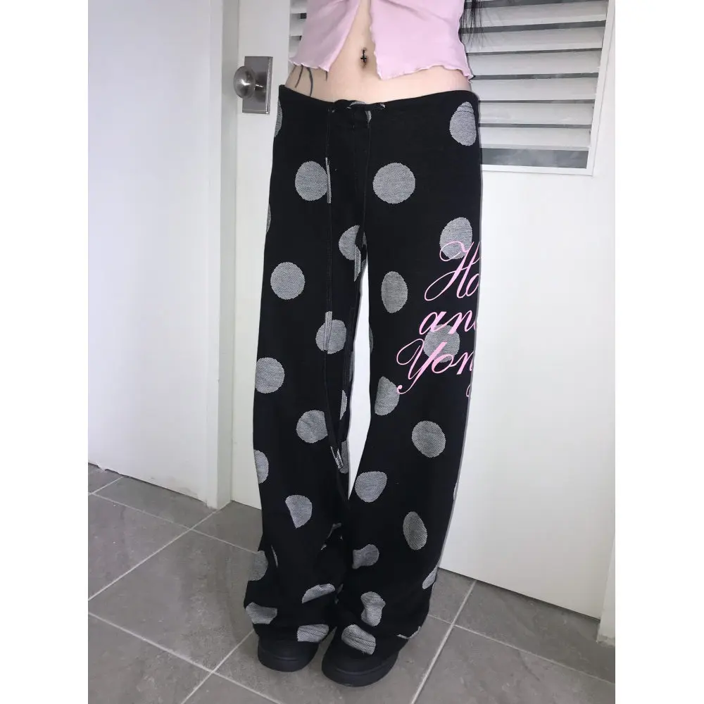 pants cross-border trend retro 2026 summer new item Korean polka dot letter print casual sports women wide legs