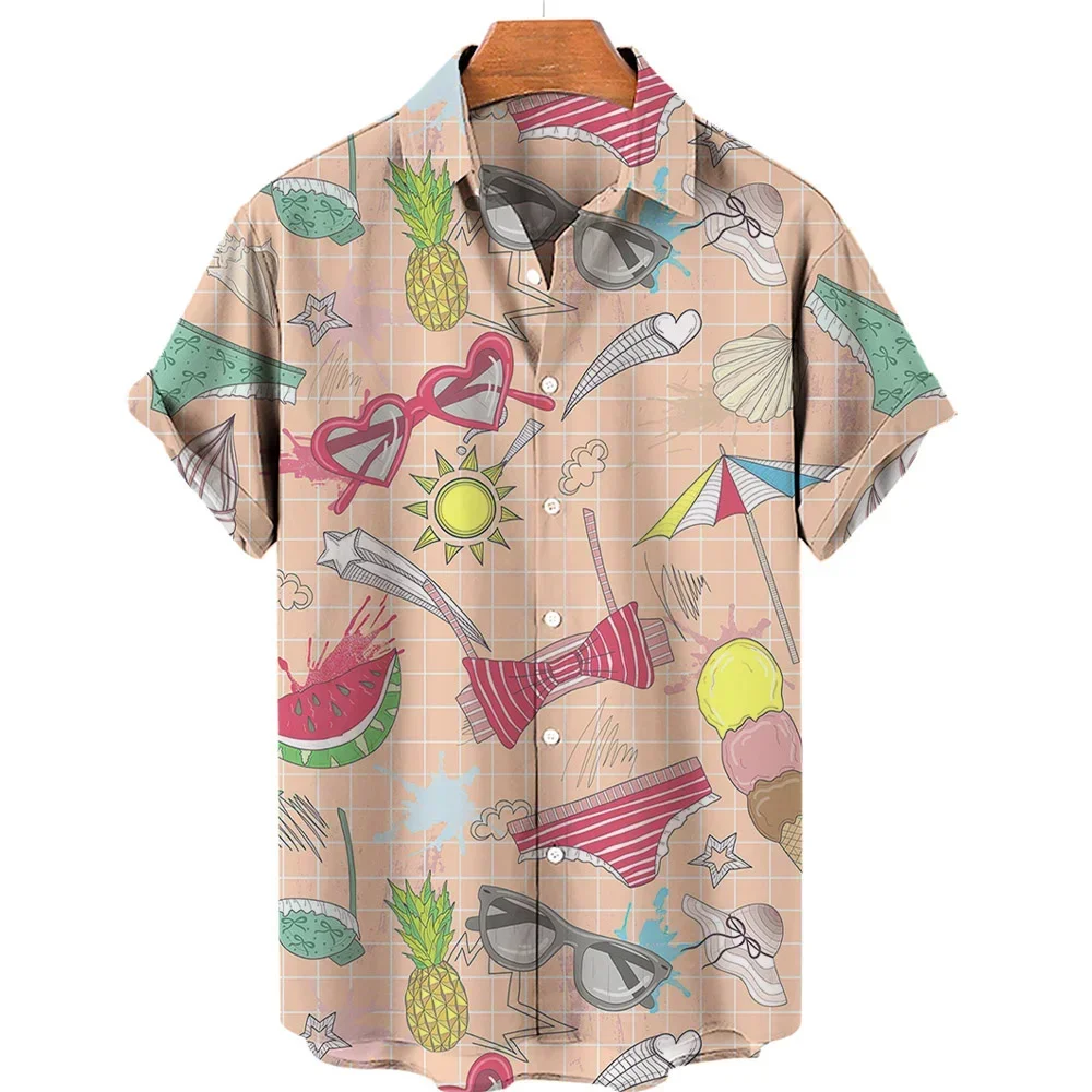 

Men's Casual Hawaiian Shirt Floral short-sleeved Handsome men's Lapel Top Beach Casual men's Shirt Large Size New Style