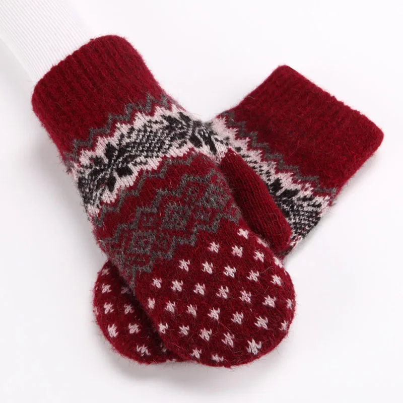 Christmas Cute Jacquard Weave Double Layer Plus Velvet Thicken Wool Knitted Gloves Men Women Winter Outdoor Cycling Warm Mittens