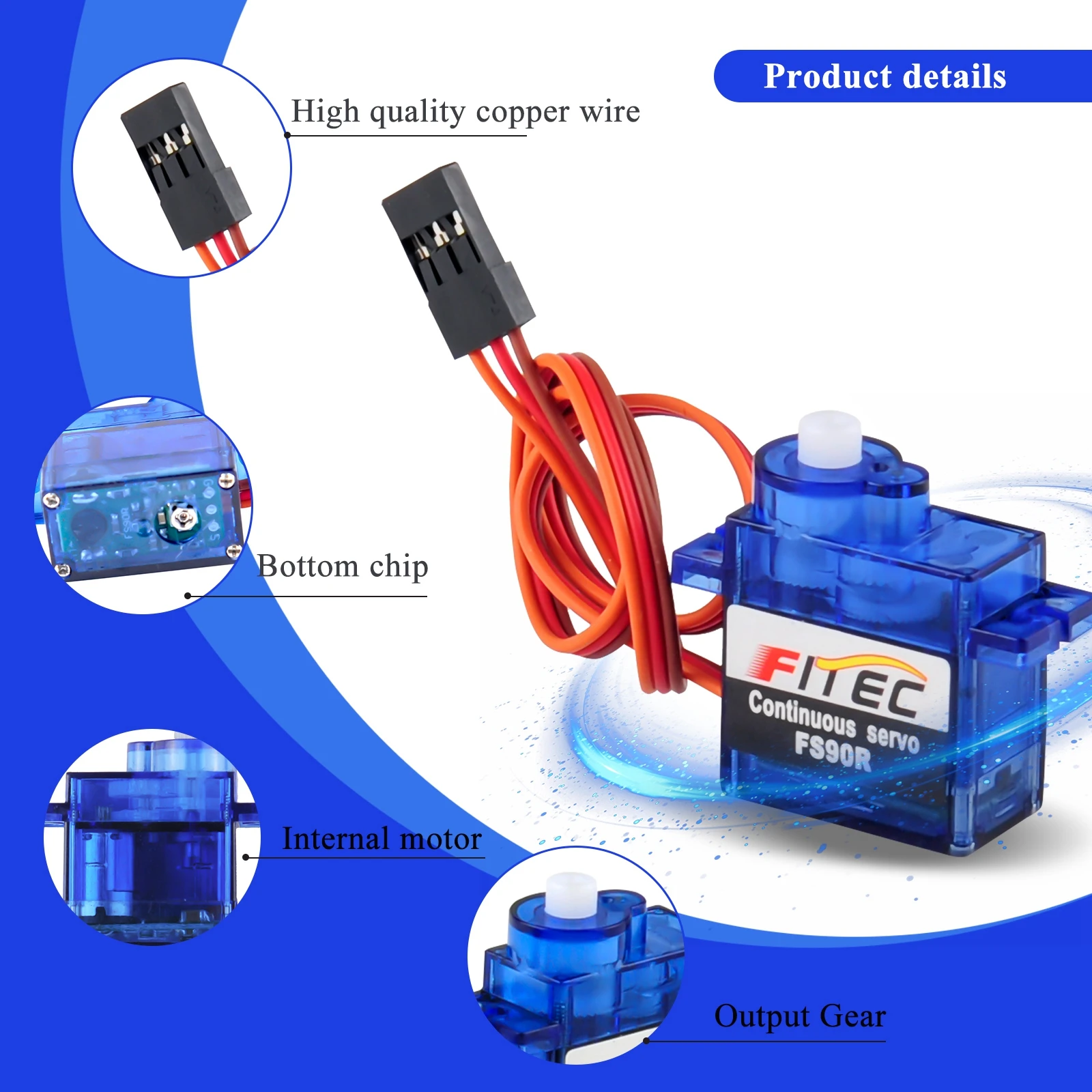 

Feetech FS90R 9g Micro Servo Motor 360 Continuous Rotation For Arduino RC Robot Helicopter Airplane Boat DIY Project