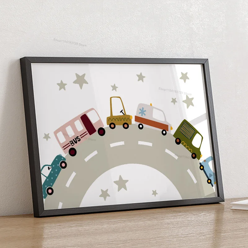 Plane Train Racing Car Bridge Customize boy Name Wall Art Nordic Posters Painting Cartoon Pictures Kids Room Decor Canvas Prints