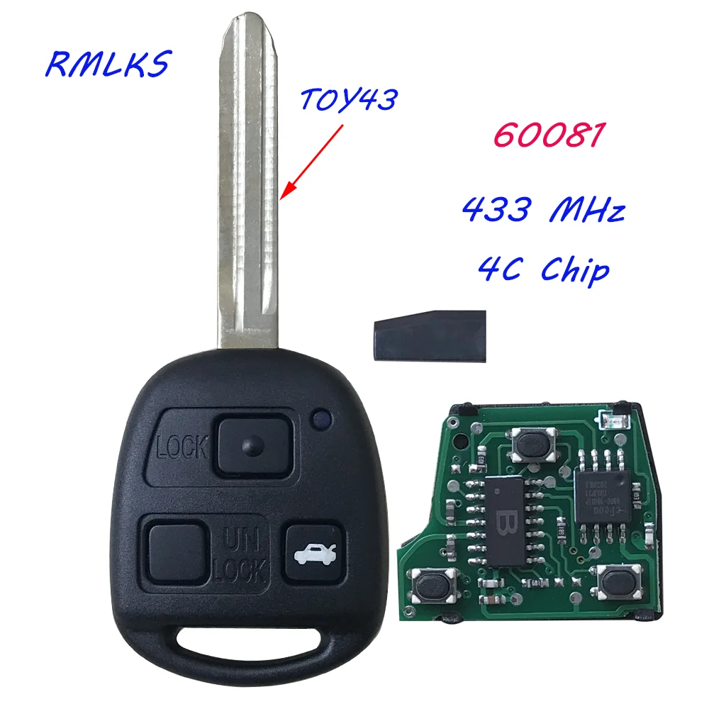 Per Toyota Corolla RAV4 Yaris di Ricambio di Controllo Remoto Auto Chiave Fob 433MHz 4C Chip di P/N 60081