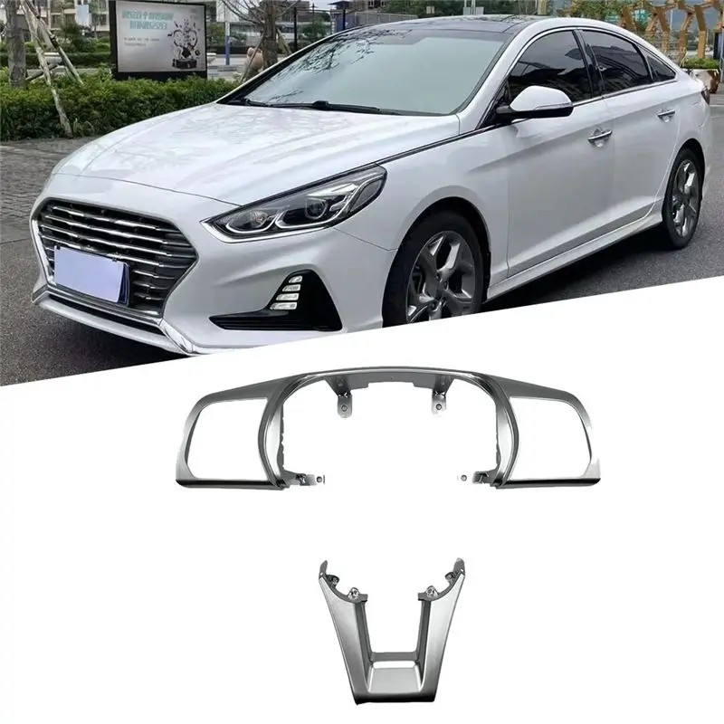 AEF2-1Set Car Steering Wheel Cover Chrome Trim Upper+Lower Button Frame Kit For 96707-C3100 56171-C3800 LHD