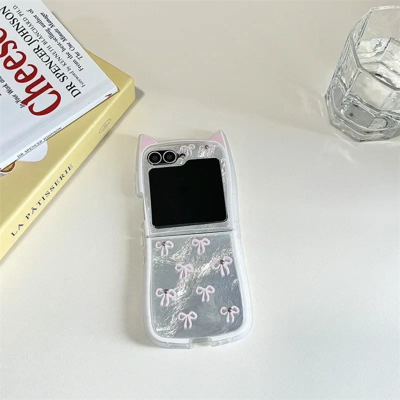 Rosa Bowknot bunte Kette Telefon hülle für Samsung Galaxy Z Flip 6 5 4 3 Schutzhülle für ZFlip4 ZFlip5 ZFlip6 Hülle