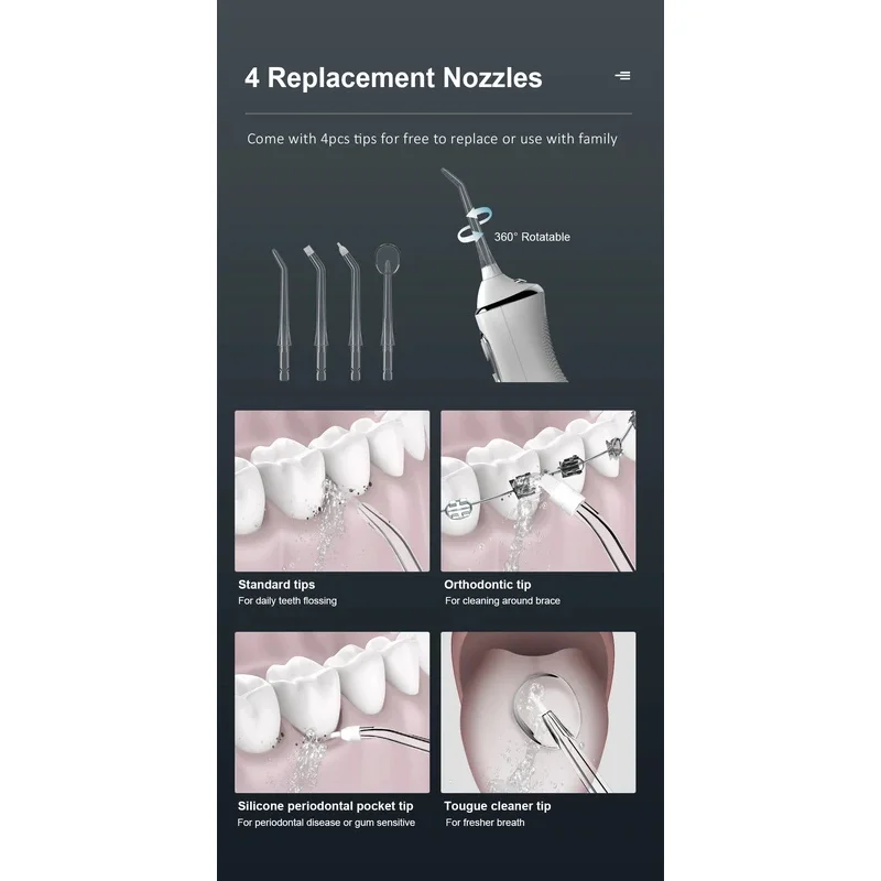 الري عن طريق الفم 40-140PSI قشارة الأسنان 5 سرعة جهاز تنظيف الأسنان بالماء قابلة للشحن الأسنان المياه النفاثة 300 مللي IPX6 مقاوم للماء منظف الأسنان #4