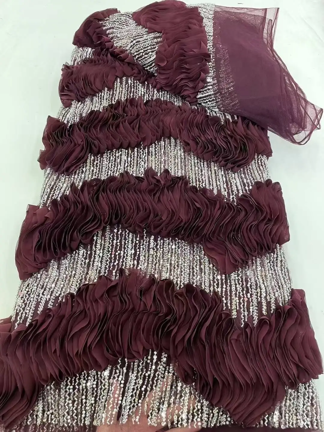 2025 Fashion Elegant French Mesh Rope Embroidery Sequins Lace Fabric African Nigerian Lace Fabric For Wedding Dress WS68TY-373