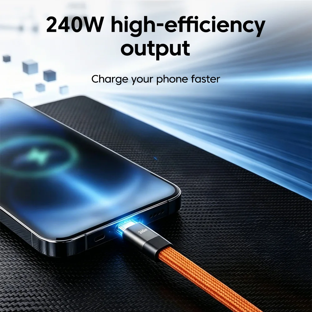 240W Braided Flat Wire Quick Charge Type C To Type C Fast Charging Cable for iphone 15 16 17 Samsung Dual Type C Cable