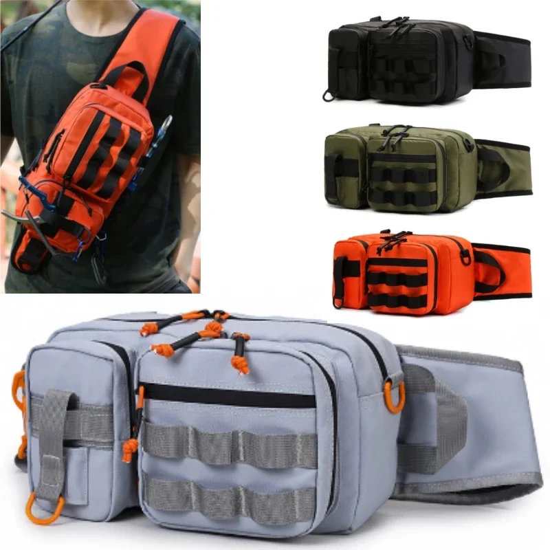 Fishing Rod Men Hiking Crossbody Bags Fishing Lure Molle Chest Waist Outdoor Travel Fanny Pack