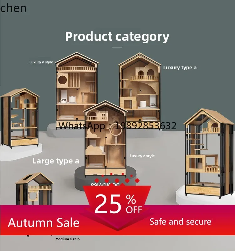 

cat cage solid wood luxury household cabinet cage three-layer panoramic glass large space