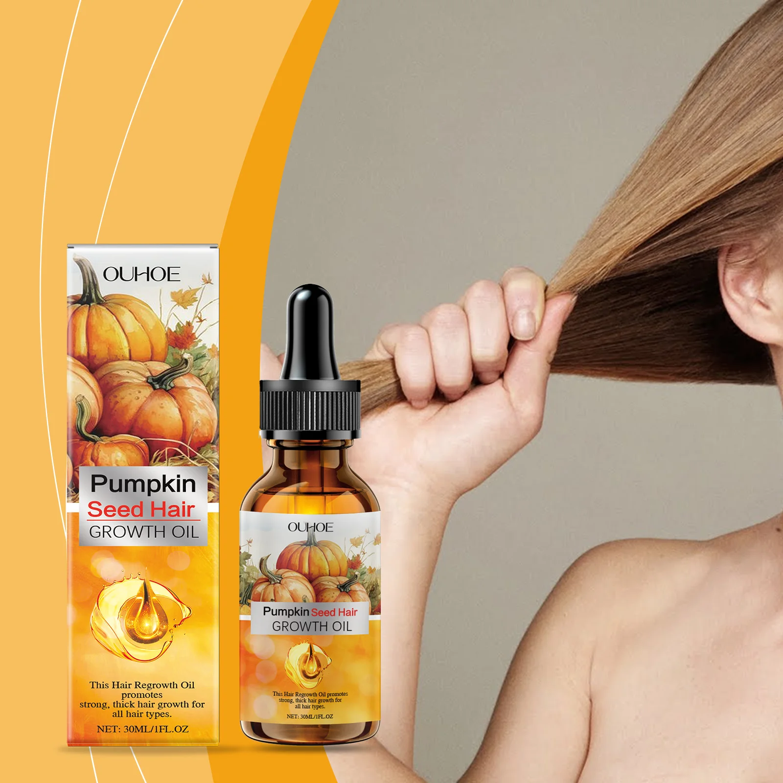 OUHOE Pumpkin Seed Hair Essence Oil - Nourish Follicles, Strengthen Hair, Restore Luster, Anti - Hair Loss, Herbal Formula