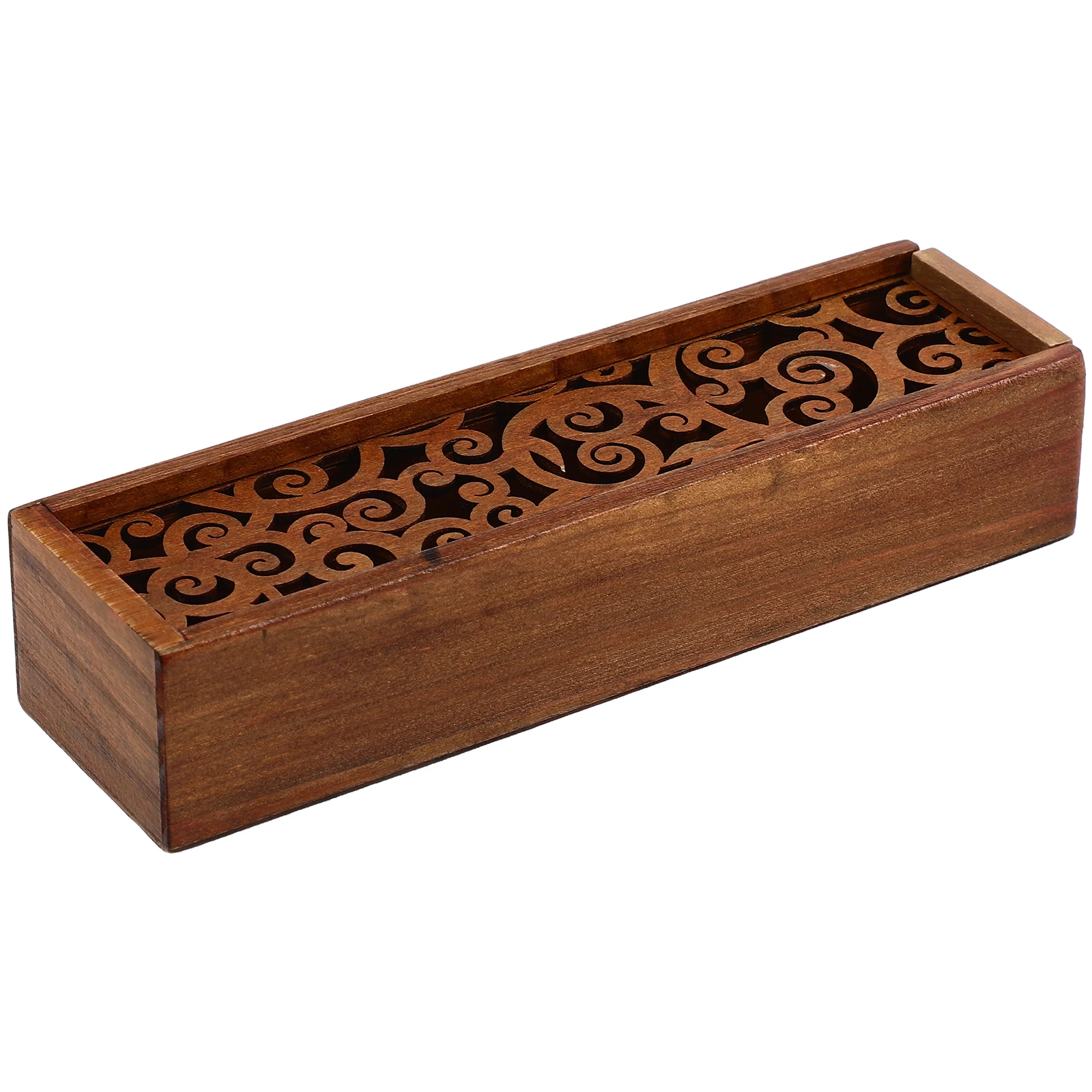 

Hollow Out Wooden Pencil Case With Lid Pull Down Storage Box For Stationery Jewelry Desktop Organizer Natural Wood Craft
