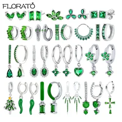 Pendientes de plata de ley 925 con aguja para mujer, aretes pequeños de aro, color verde, a la moda, accesorios para la oreja