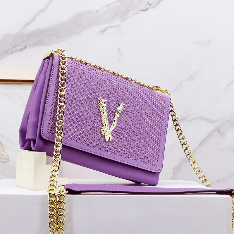 VM FASHION KISS Diamonds Flap Chain Crossbody Bags For Women Luxury Women\'s Bag Letter Decorate Superfine Fiber Cute Handbag