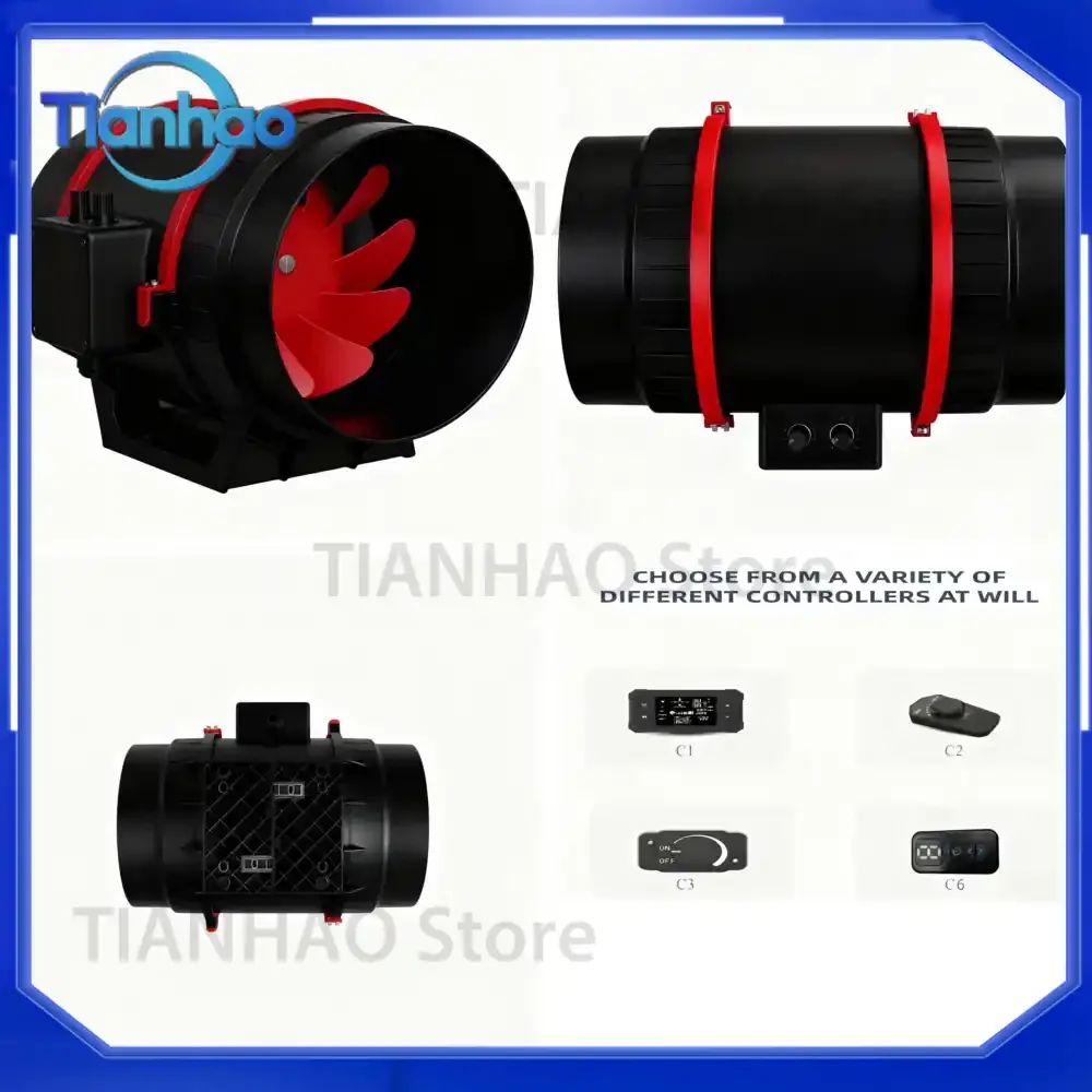 High Airflow Duct Fan 8 Inch with Speed Control Knob and Delay Timer Knob OEM 110-240V for Auto Repair Shop