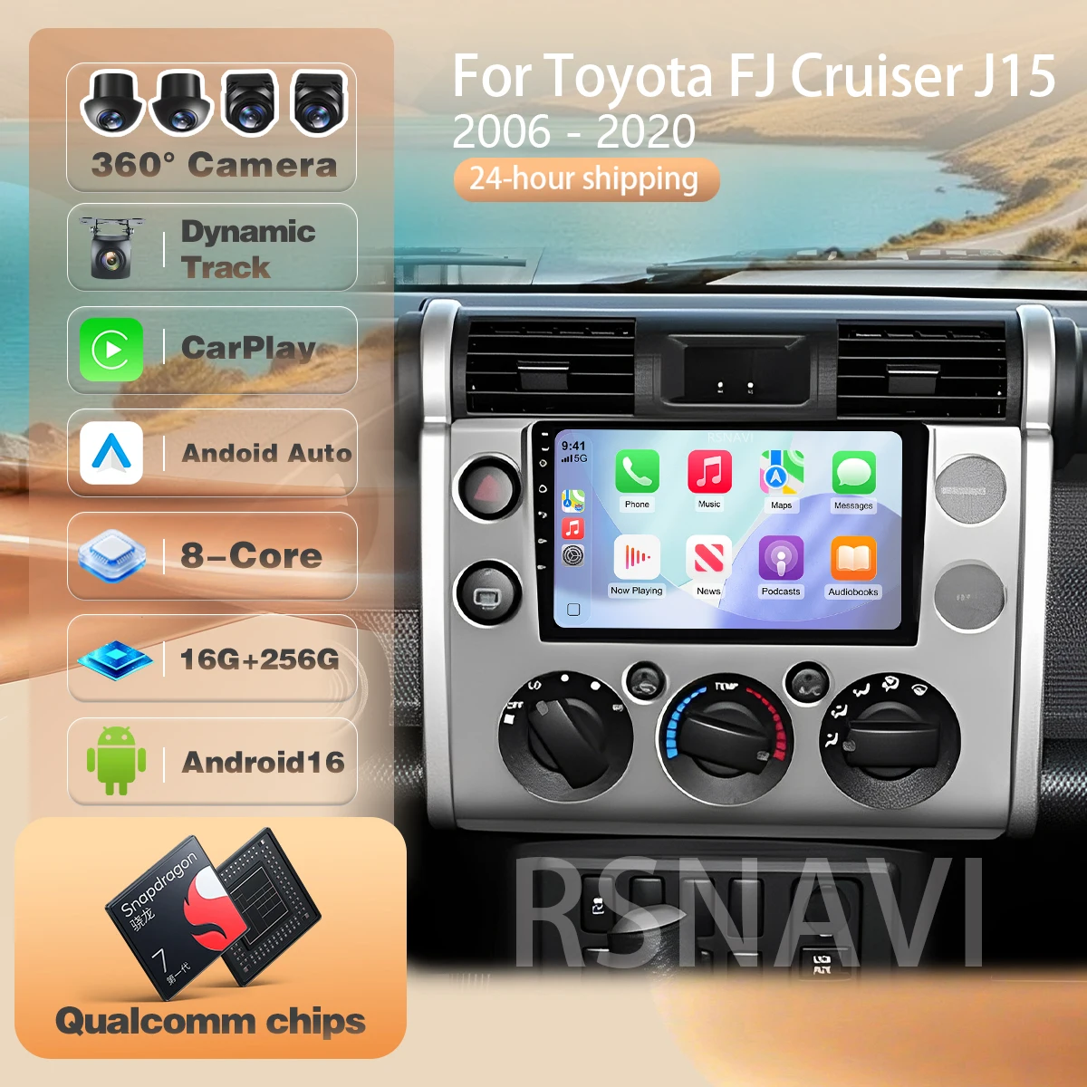 For Toyota FJ Cruiser J15 2006 - 2020 Carplay Auto Qualcomm DSP Multimedia Stereo BT 360 Camera Snapdragon Wireless Android 16