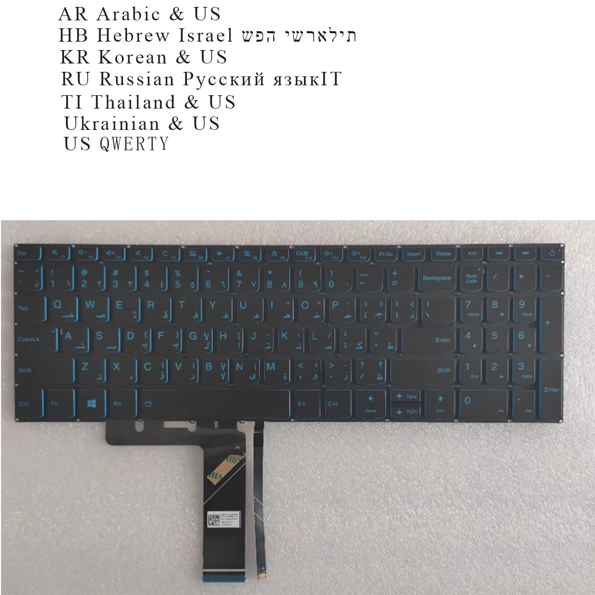 

Arabic Hebrew Korean RU Thailand UKR US Keyboard for Lenovo ideapad V140-15IWL V145-15AST V155 C15API BS145-15IWL Blue BACKLIT