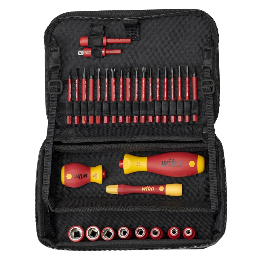 Wiha 32 PCS Insulated Screwdriver Set SlimVario® Electric Multifunctional Bag SLOTTED Phillips Pozidriv HEX TORX Screws 43465