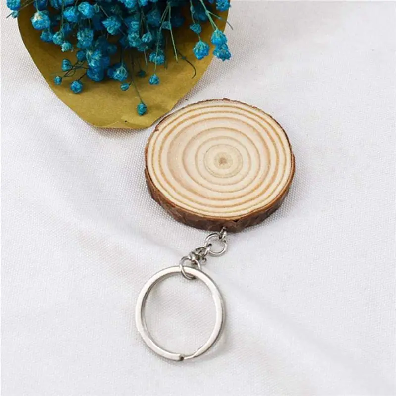 Efficient 100 Pack Unfinished Wood Slices Keychain Blank Hand-Painted Wooden Keychain Creative Christmas Pendant DIY Wood Keycha