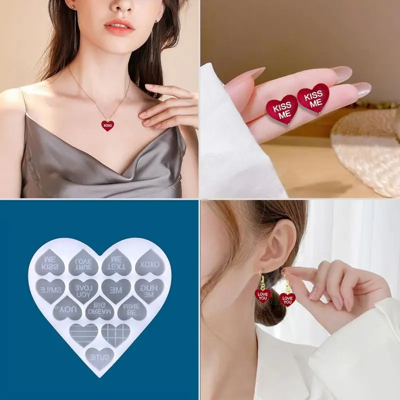 Cetakan anting-anting hati Resin cetakan Casting Resin epoksi hati silikon cetakan anting Hari Valentine cetakan Casting Resin epoksi
