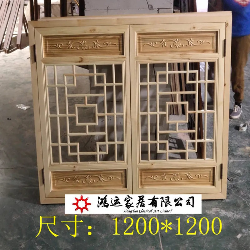 Wood carving Chinese antique doors and windows, solid wood lattice partition screen, entrance carving hollow