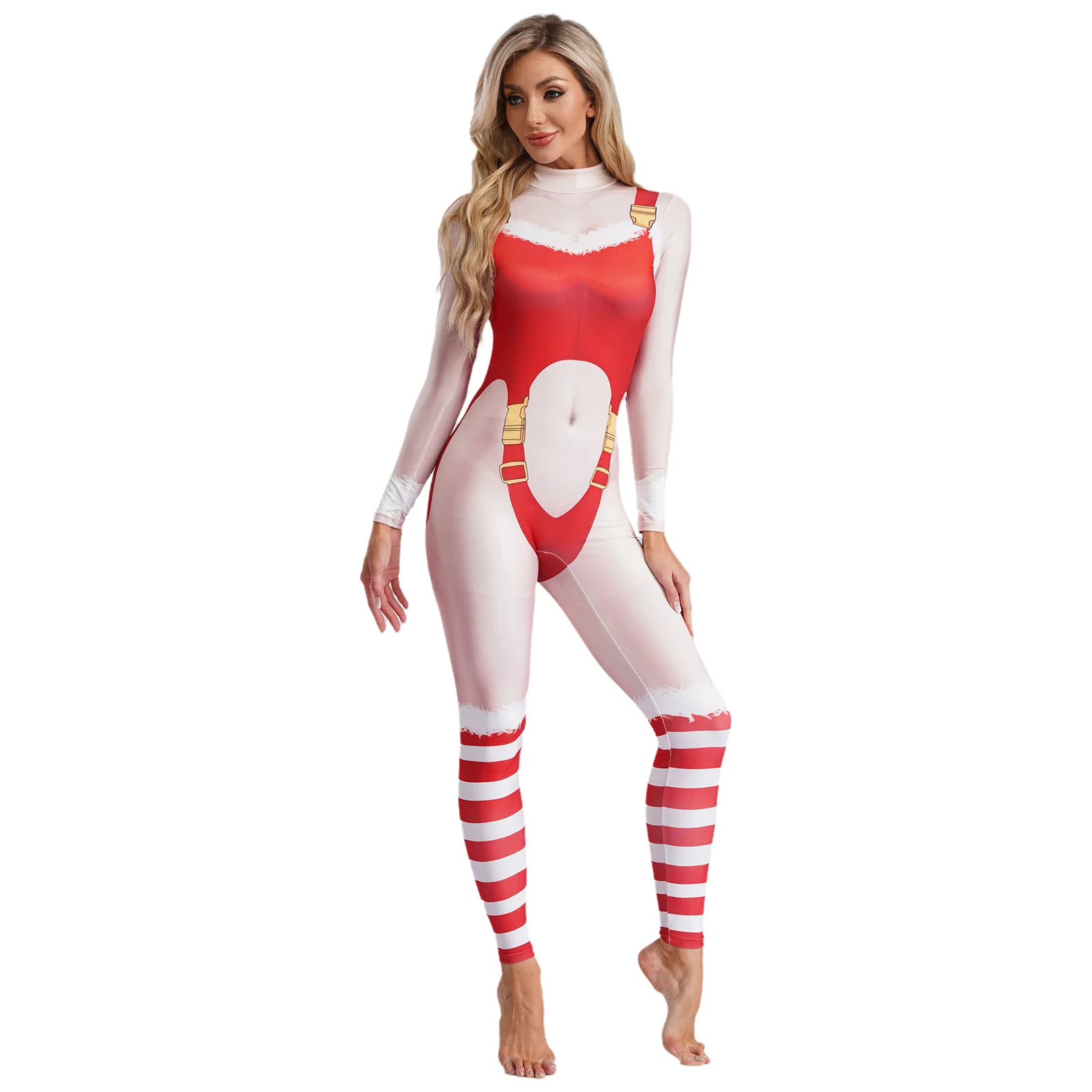 Women Yoga Fitness Shinny Jumpsuit Christmas Colorful Vivid Print Bodysuit Exersice Costumes for Xmas Party Holiday Costume