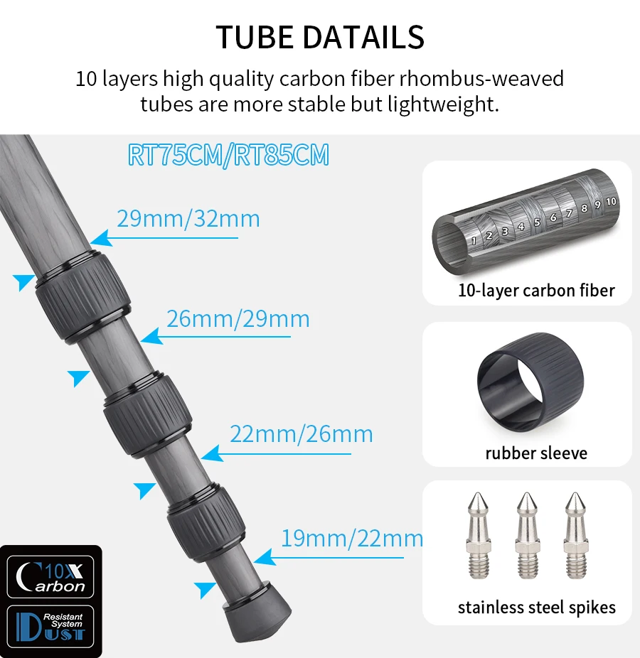 INNOREL RT75CM/RT85CM Professional Carbon Fiber Tripod Monopod for DSLR Camera Heavy Duty Stand Panoramic Low Gravity Ball Head