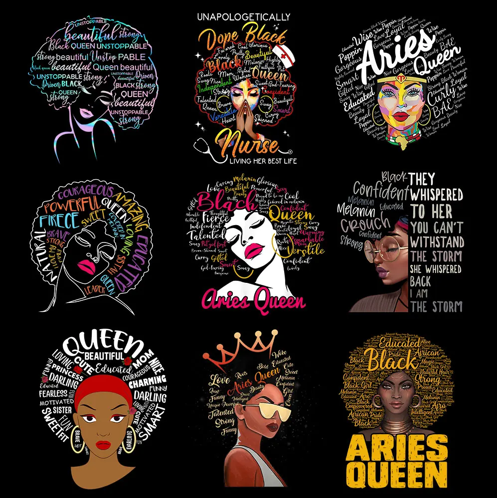 

Patches Iron On Transfer Afric Black Girls Printed Womens T-shirt Decal Thermal Stickers Style Heat DIY Parches New
