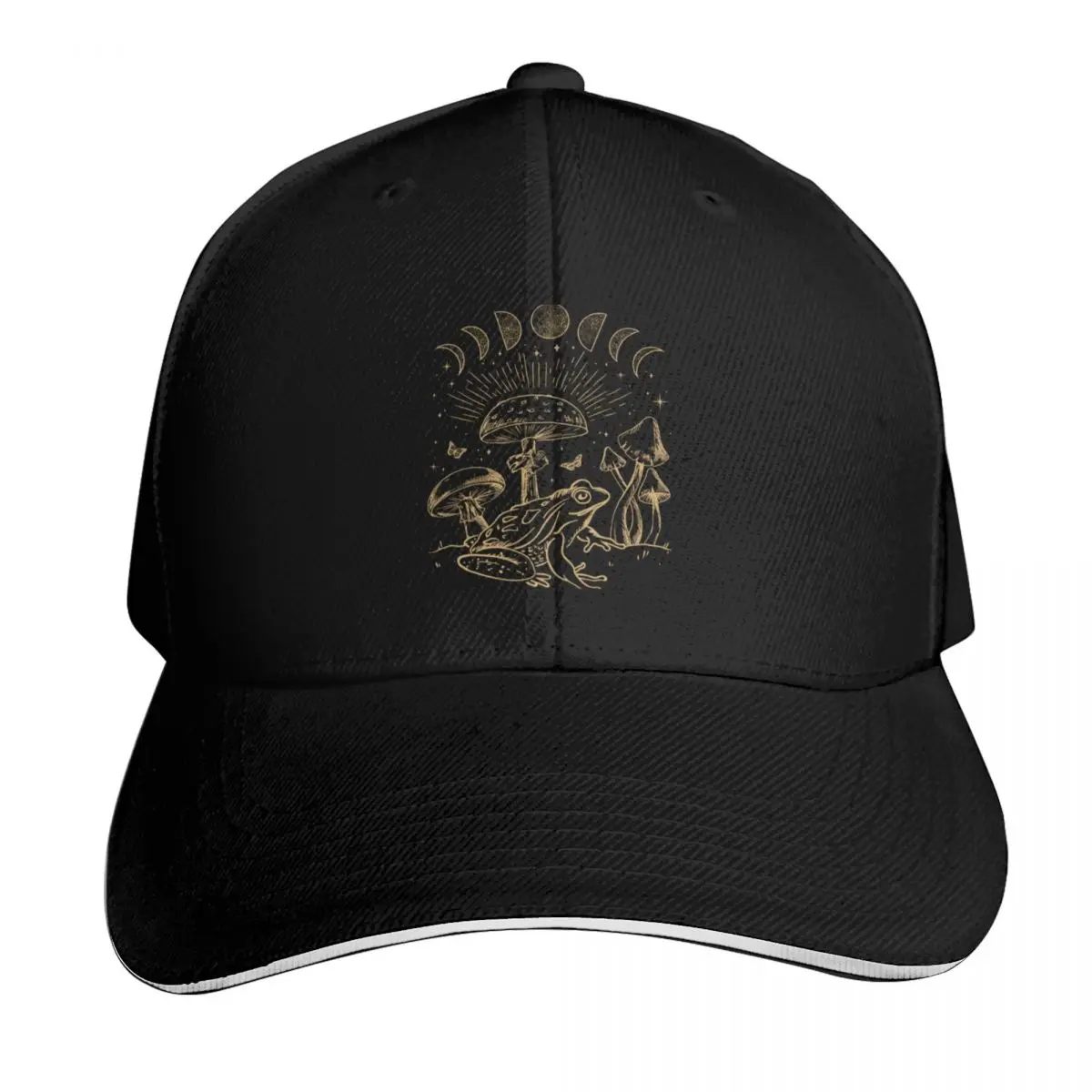 Dark Academia Frog Under Mushroom: Cottagecore Aesthetic with Goth Mystique, Edgy Fairygrunge Theme, Forest Psyched Baseball Cap