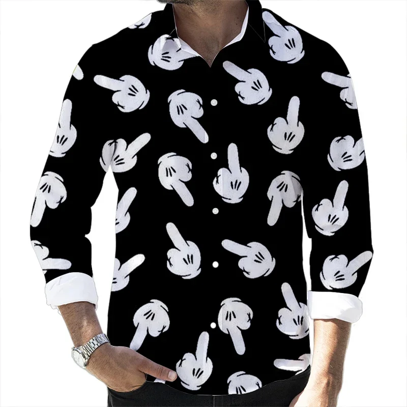 2023 Fall Hot Sale Casual Button Long Sleeve Shirt Disney Mickey Donald Duck and Goofy 3D Full Print Fashion Men\'s Lapel Top