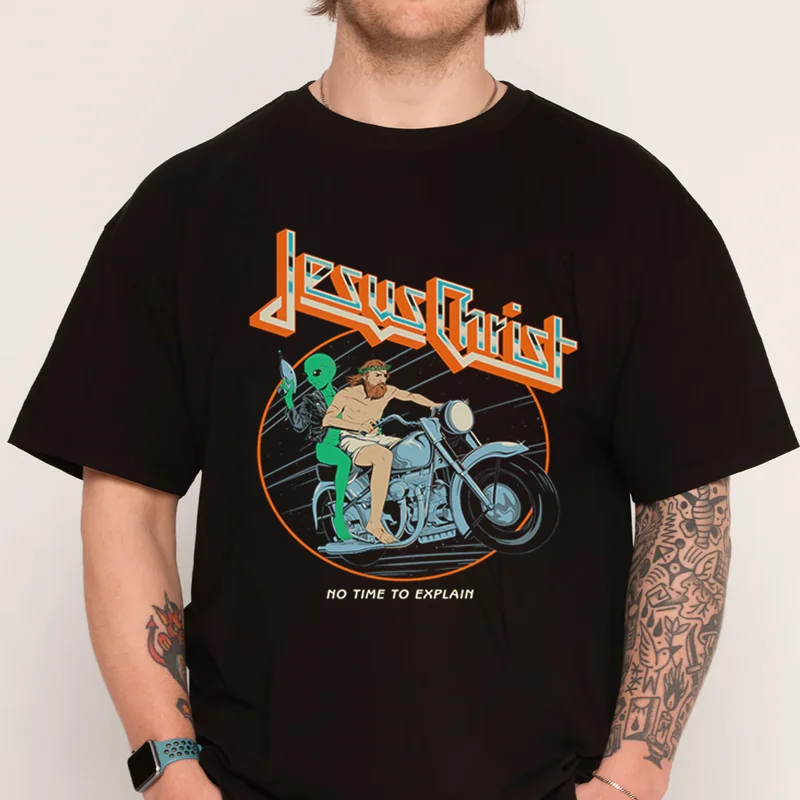 

Jesus Christ - No Time To Explain T-Shirt 100% Cotton T Shirt Short Sleeve Casual O-neck Mens Tshirt