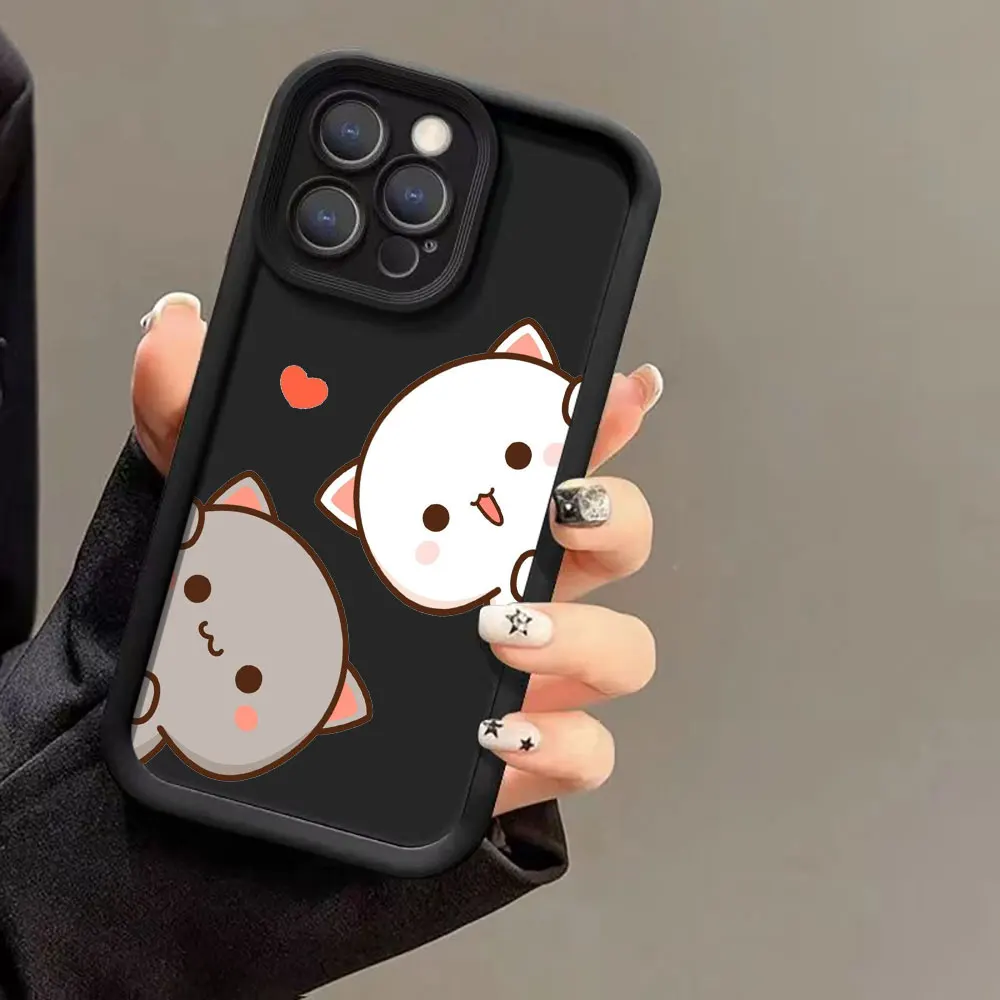 Cartoon Peach Goma Mochi Cat Phone Case For Redmi Note 13 12 12S 11 11T 11S 10 9 9S 8 Pro Plus 7 A1 A2 5G Ladder Silicone Cover
