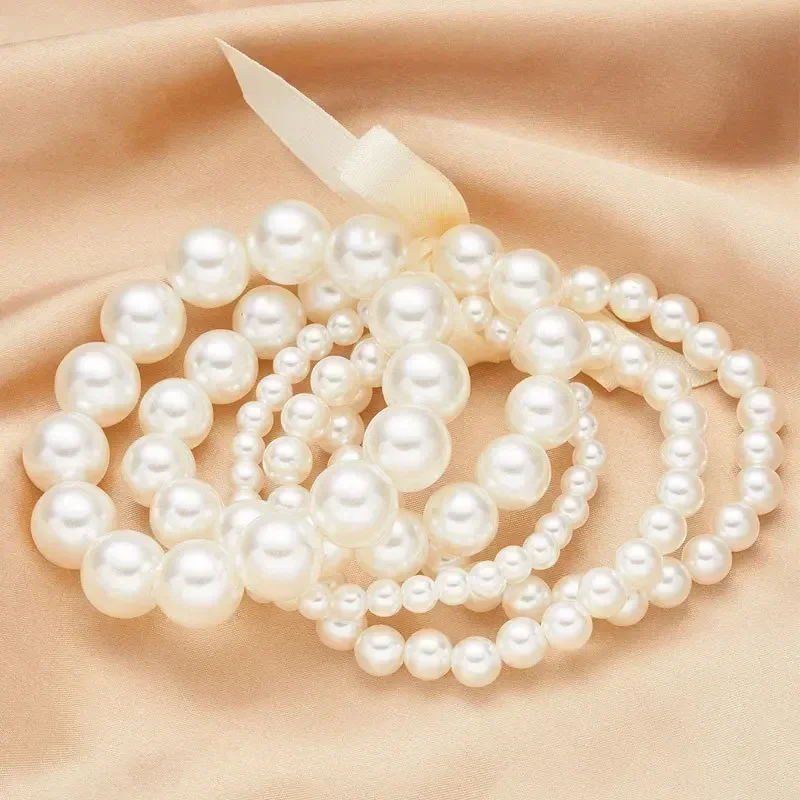 4/6/8/10/14MM Elastic String Bracelet Hand Jewelry Imitation Pearl Bracelet for Women Female Vintage Bracelets Wedding Gift New