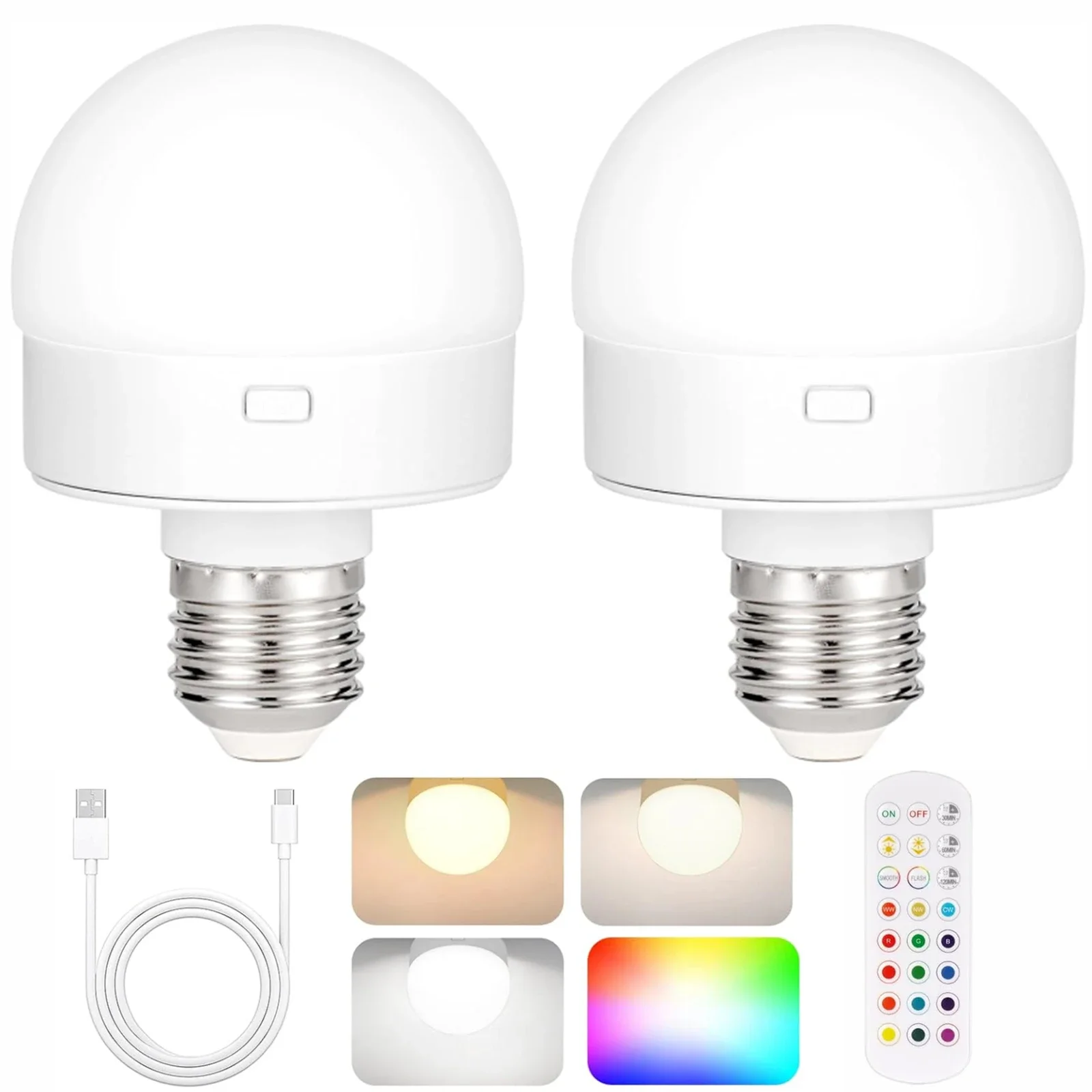 GGbingo 3 Color Temperatures Rechargeable Light Bulbs Remote Control Battery Operated Light Bulb with Timer Dimmable Lamp