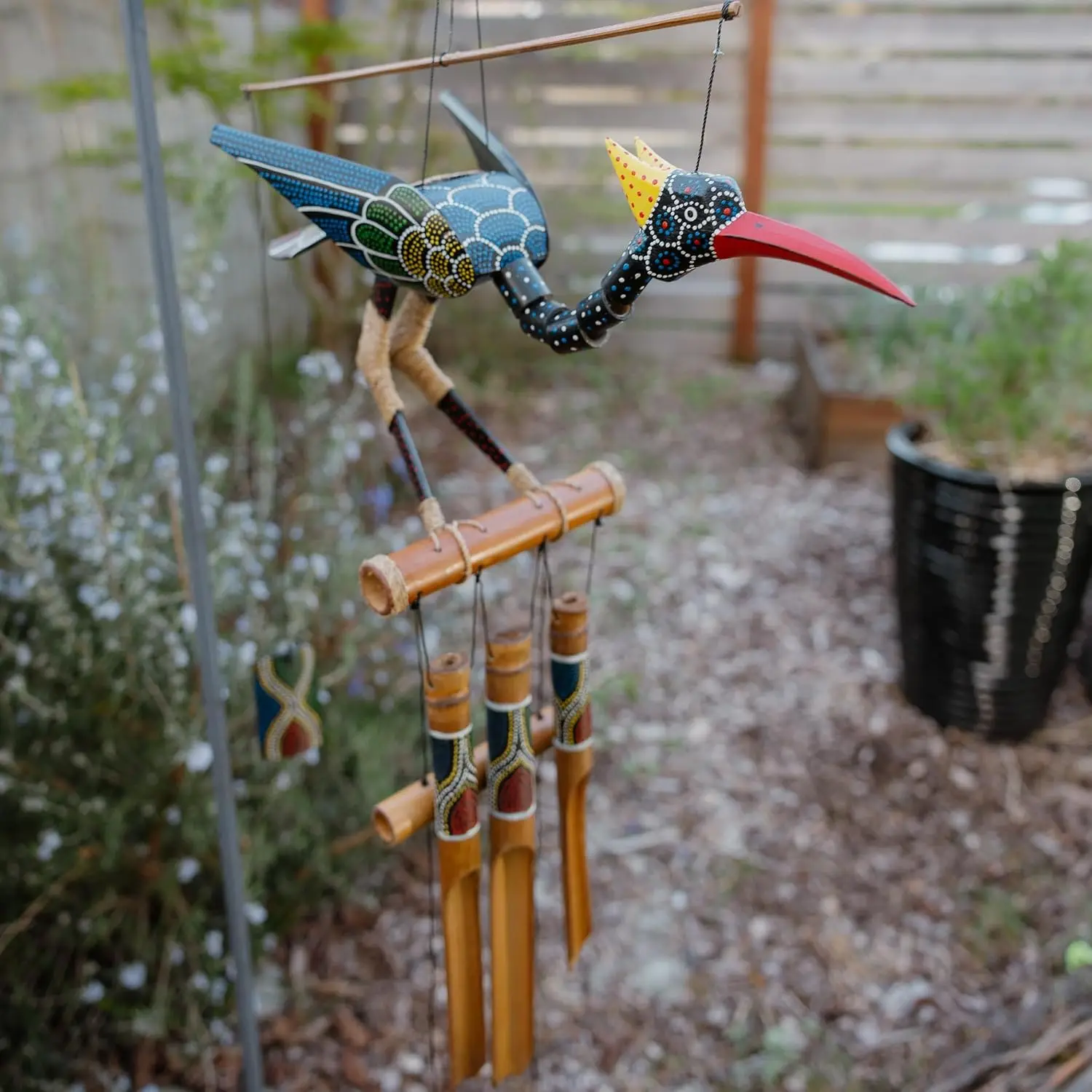 Gift & Garden Abby Bobbing Head Bird Bamboo Wind Chime - Unique Outdoor Bird and Rooster Decor, Medium to Large Sized for Outsid