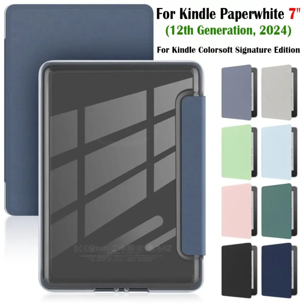 

Auto Wake/Sleep e-Reader Case Wear Resistant Leather Acrylic Back Cover Clear for Kindle Paperwhite 2024 (12th Gen) 7 inch