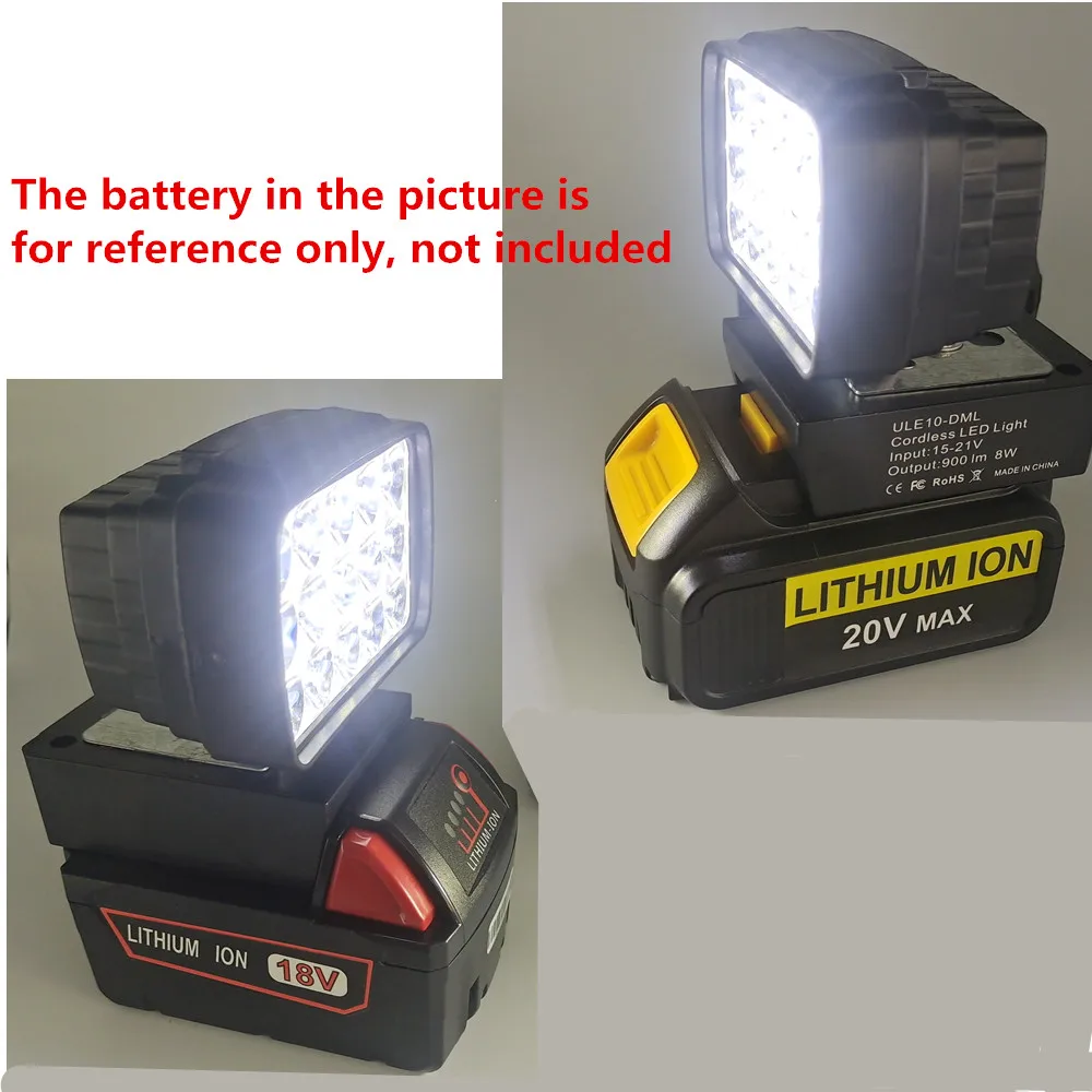 900LM Work Light Led floodlight for Dewalt DCB181 DCB205&for Milwaukee M18 li-ion Battery fit for Outdoor Flashlight hotsell