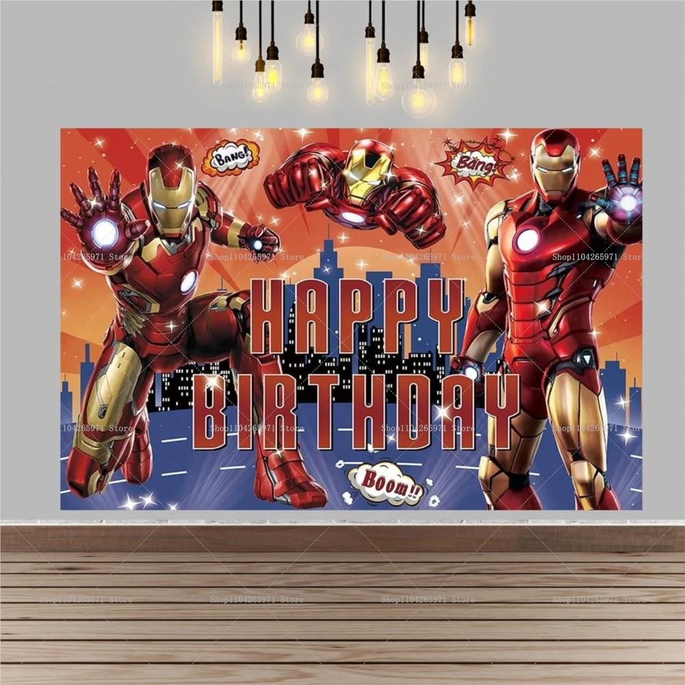 Cartoon Marvel Iron Man Hintergrund Avengers Superhelden Kinder Jungen Geburtstag Party Deko Baby Shower Foto Hintergrund Requisiten