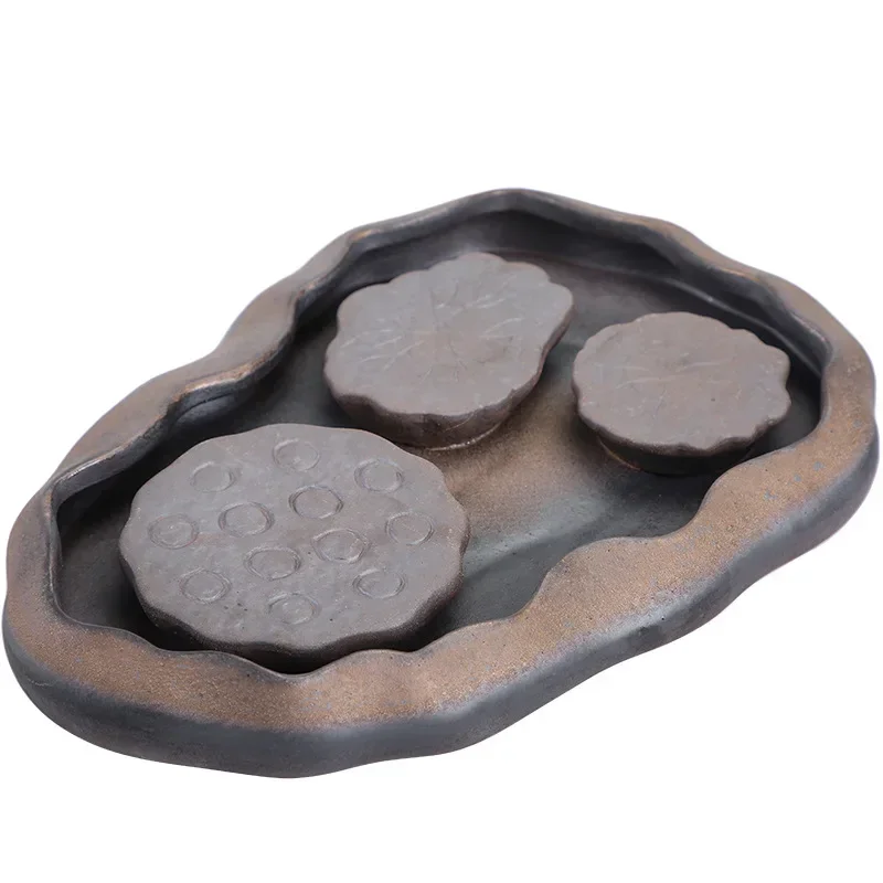 Ceramic Lotus Pond Tea Tray Coarse Pottery Pot Water Storage Small Dry Bubble Table Kung Fu Tea Set Accessories