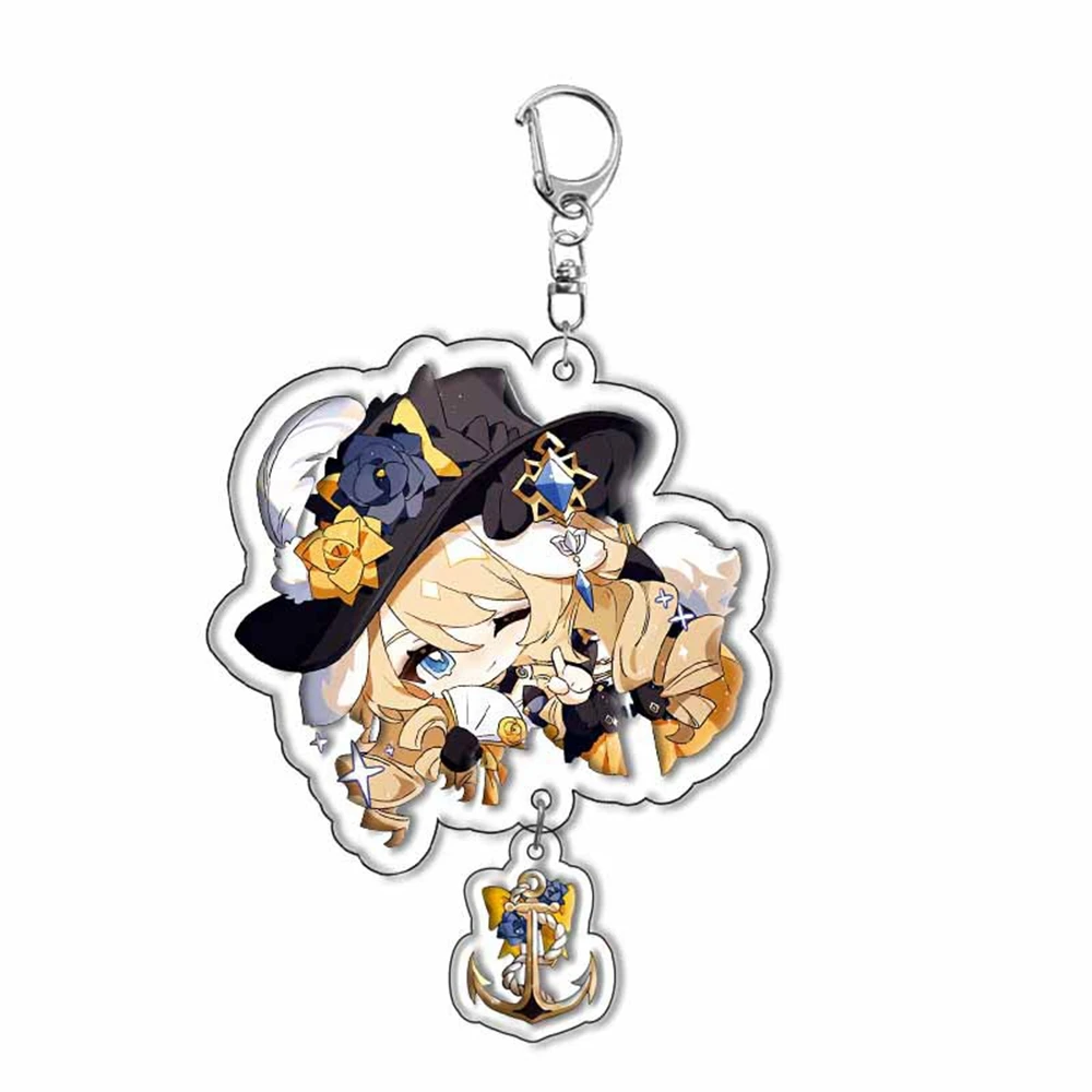 Anime Impact Keychain Game Figure Scaramouche Kaedehara Kazuha Klee Double Sided HD Acrylic Pendant Jewelry Key Chain Fan Gift