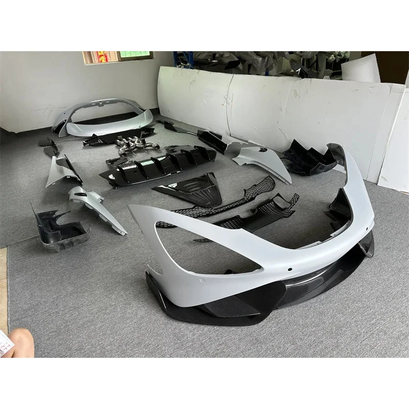 طقم هيكل من ألياف الكربون طراز 765LT 720S Upgrd 765LT المصد الأمامي المصد الخلفي أنبوب عادم سبويلر خلفي