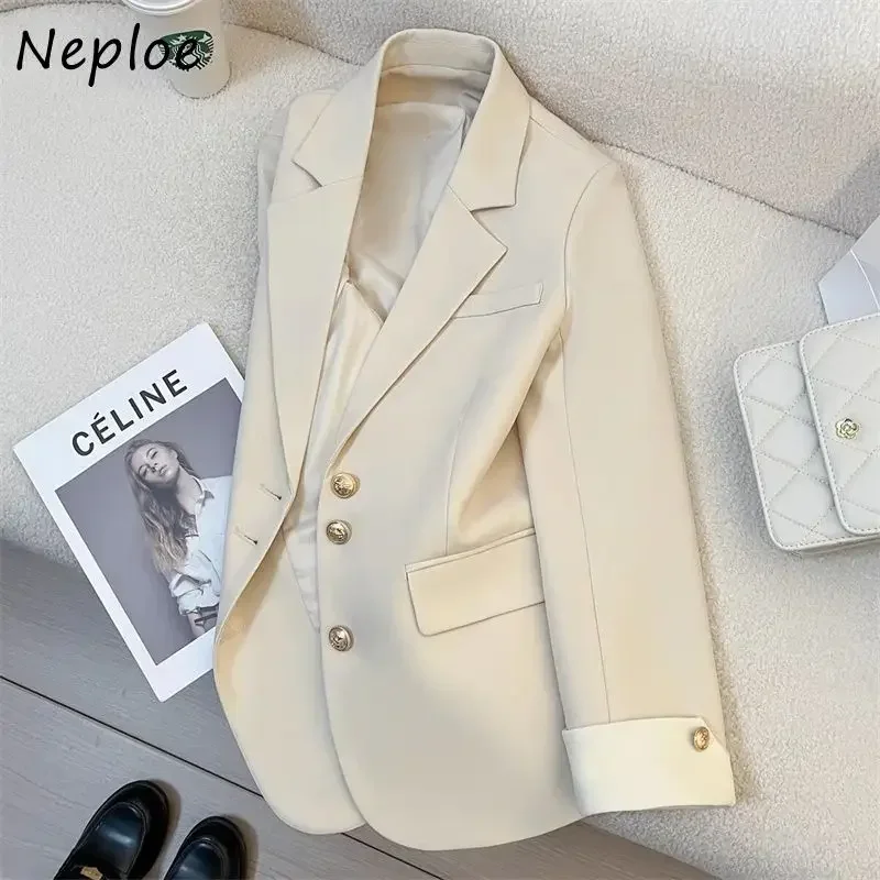 Neploe 2024 Spring Autumn New Tailored Coat Fashion Casual Notched Collar Black Jackets Y2k Long Sleeve Loose Tops Mujer