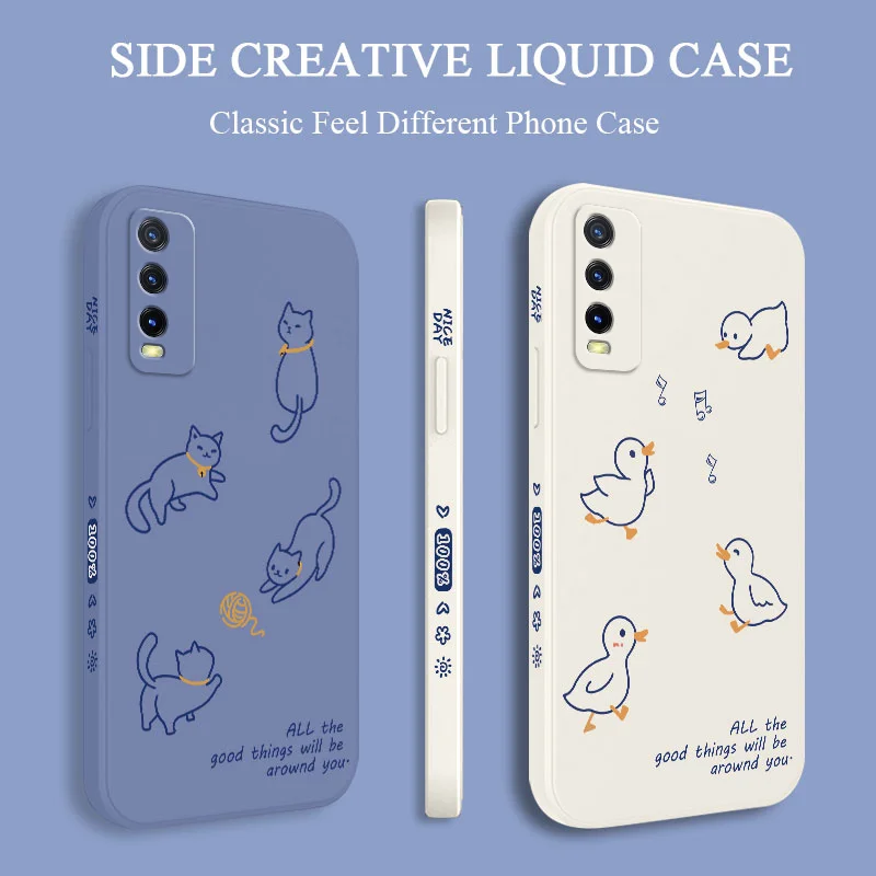 Nette Linie Tiere Telefon Fall Für VIVO V50 V40 V30 V29 V29E V27 V27E V25 V25E V23 V23E V21 V20 Y20 Y12 Y21 Y22 Y50 Y35 Pro 4G 5G
