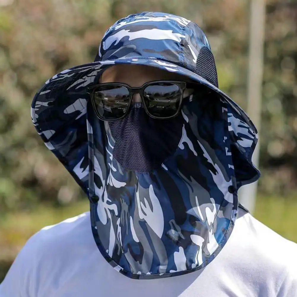 Wide Brim Uv Protection Hat Breathable Mesh Face Mask Hat Men's Sun Hat with Neck Flap Face Mask Wide Brim Bucket for Uv