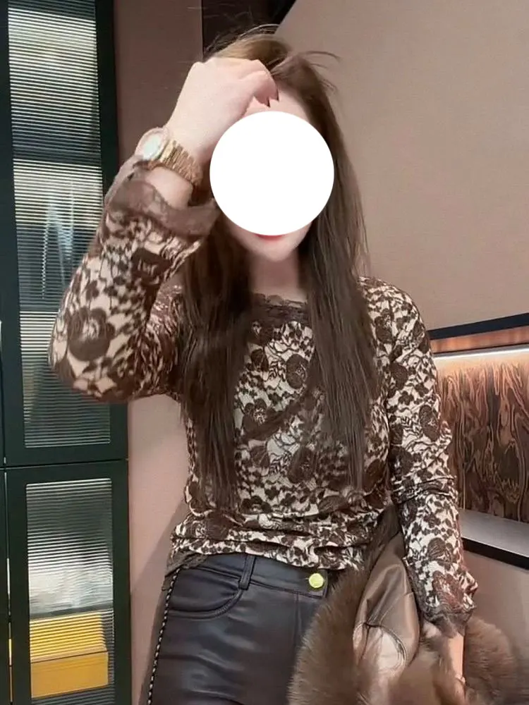 

Faionable Lace Base irt Женская новая футболка для похудения Bell Sve Модный топ Повседневный Sle Полиэфирное волокно Long Sve